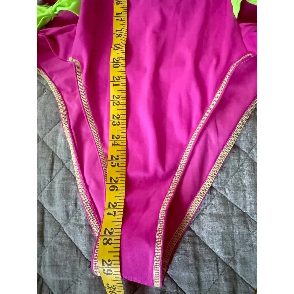 LoveShackFancy x Hurley Pink & Lime Blocked Bow Cheeky Surf Swimsuit XL